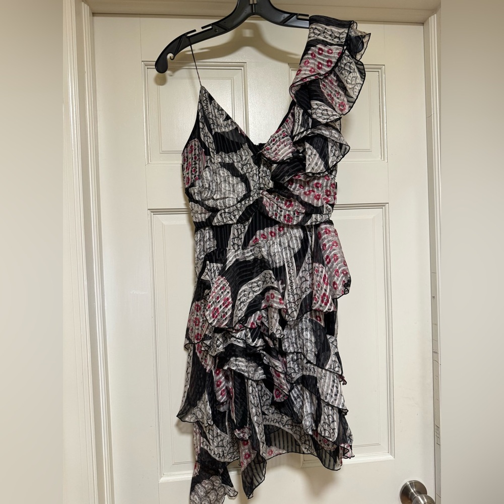 Isabel Marant Black and Pink Ruffled Dress